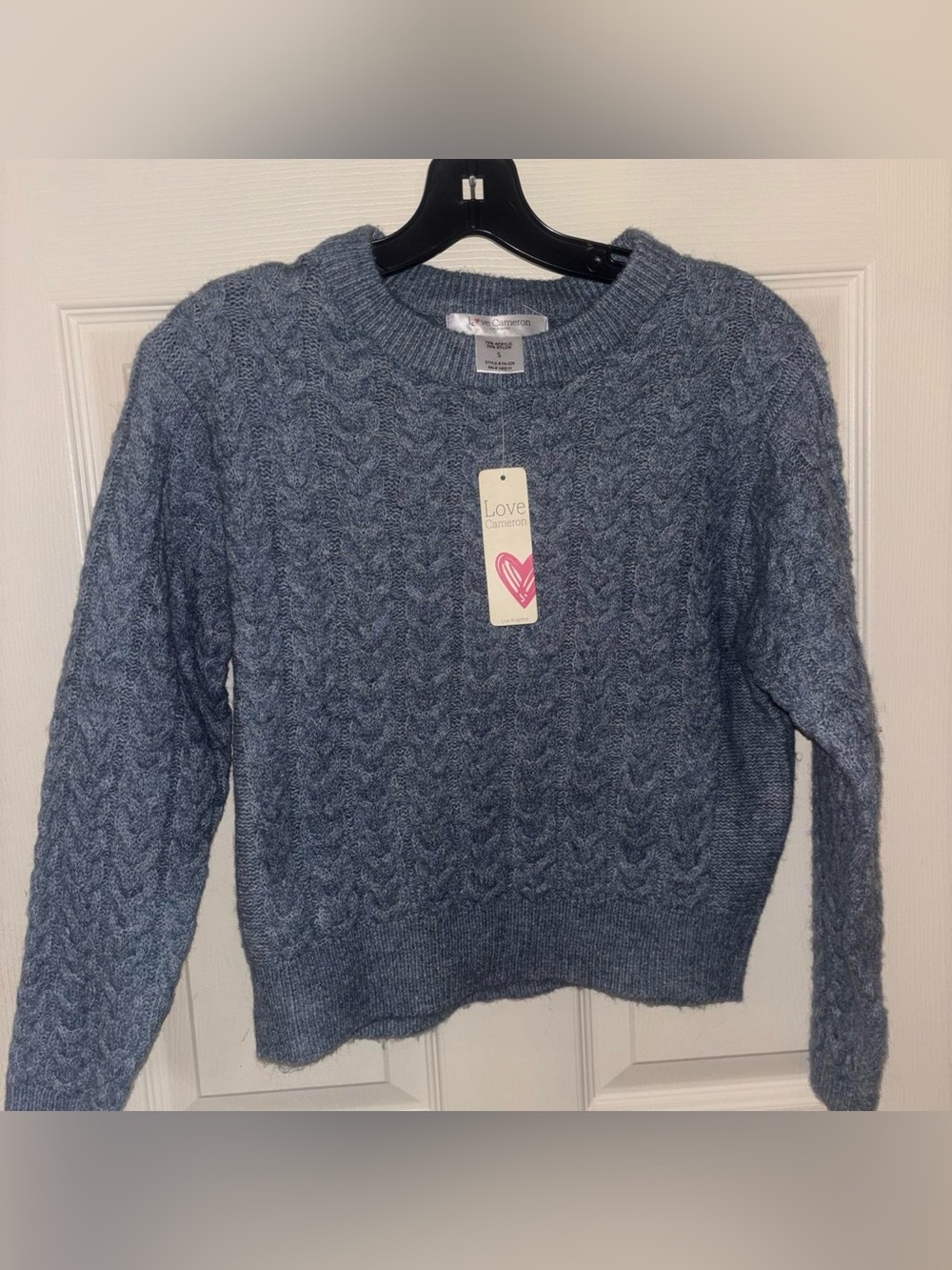 Heather Blue Cable Knit Crew Sweater